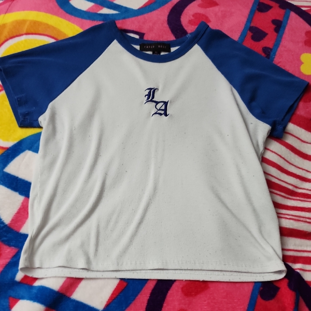Paper Doll Blue and White Raglan Tee